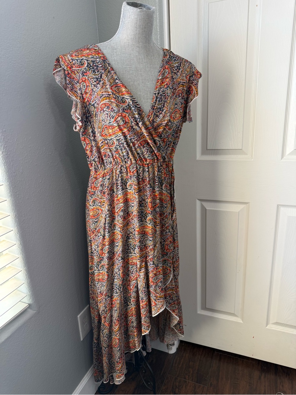 Paisley High-Low Wrap Dress in Multicolor Paisley